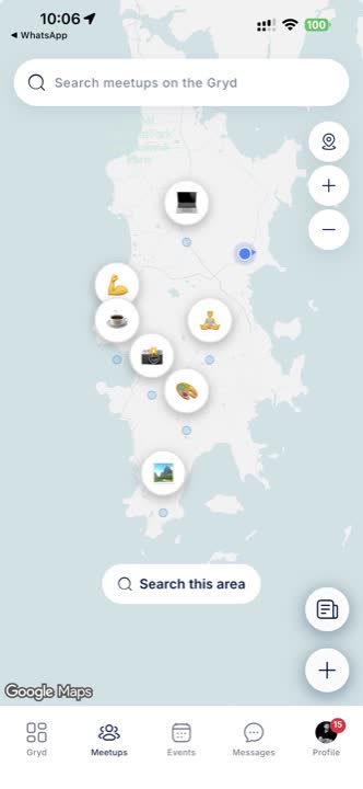 SocialGryd meetups screen