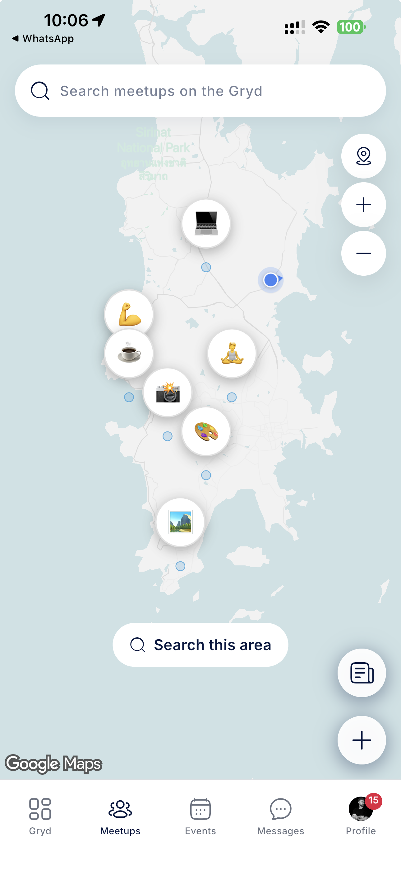 SocialGryd Meetups screen