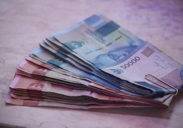 Stack of Thai baht banknotes clipped together