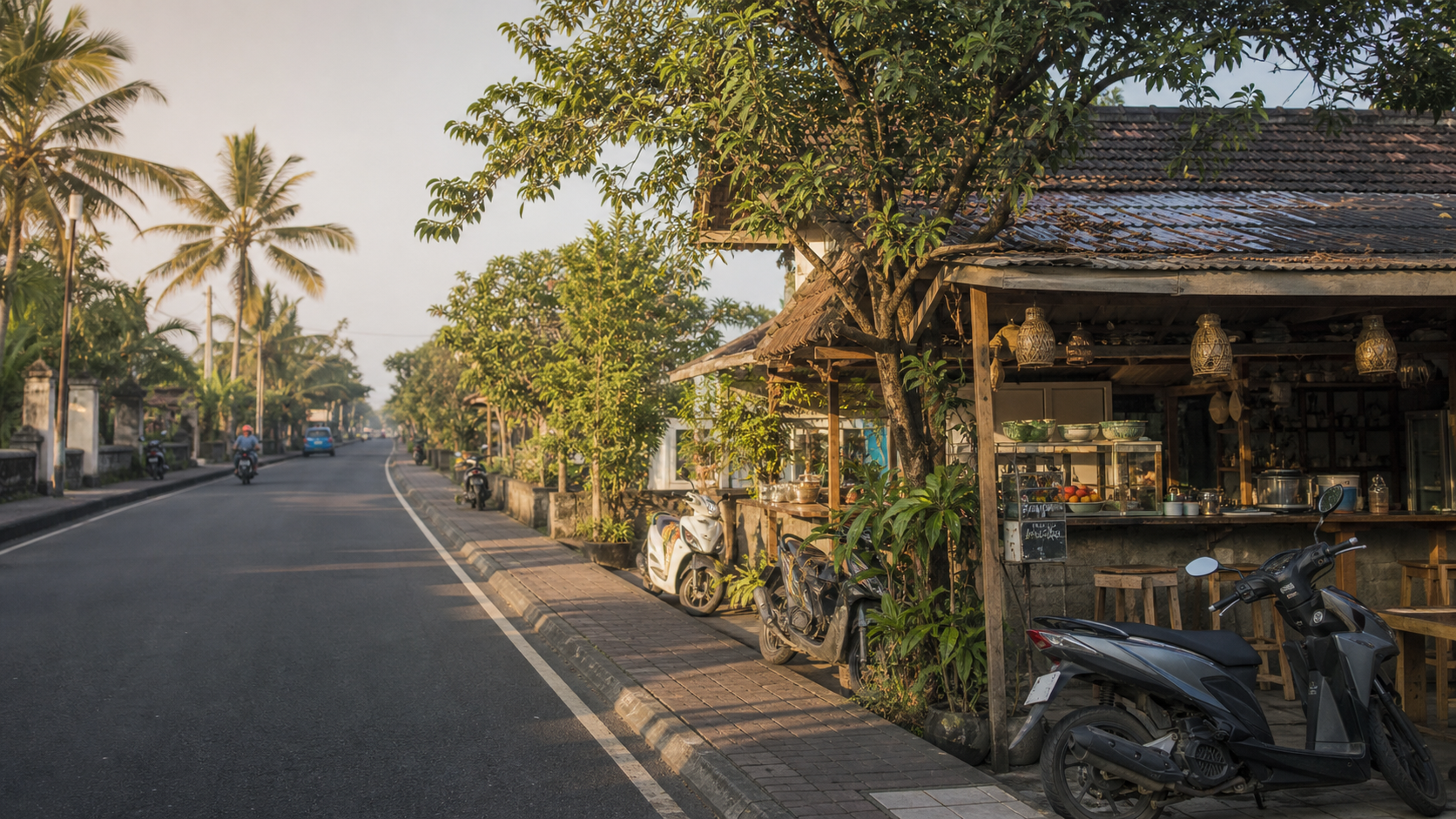 Tropical Bali street and expat neighbourhood