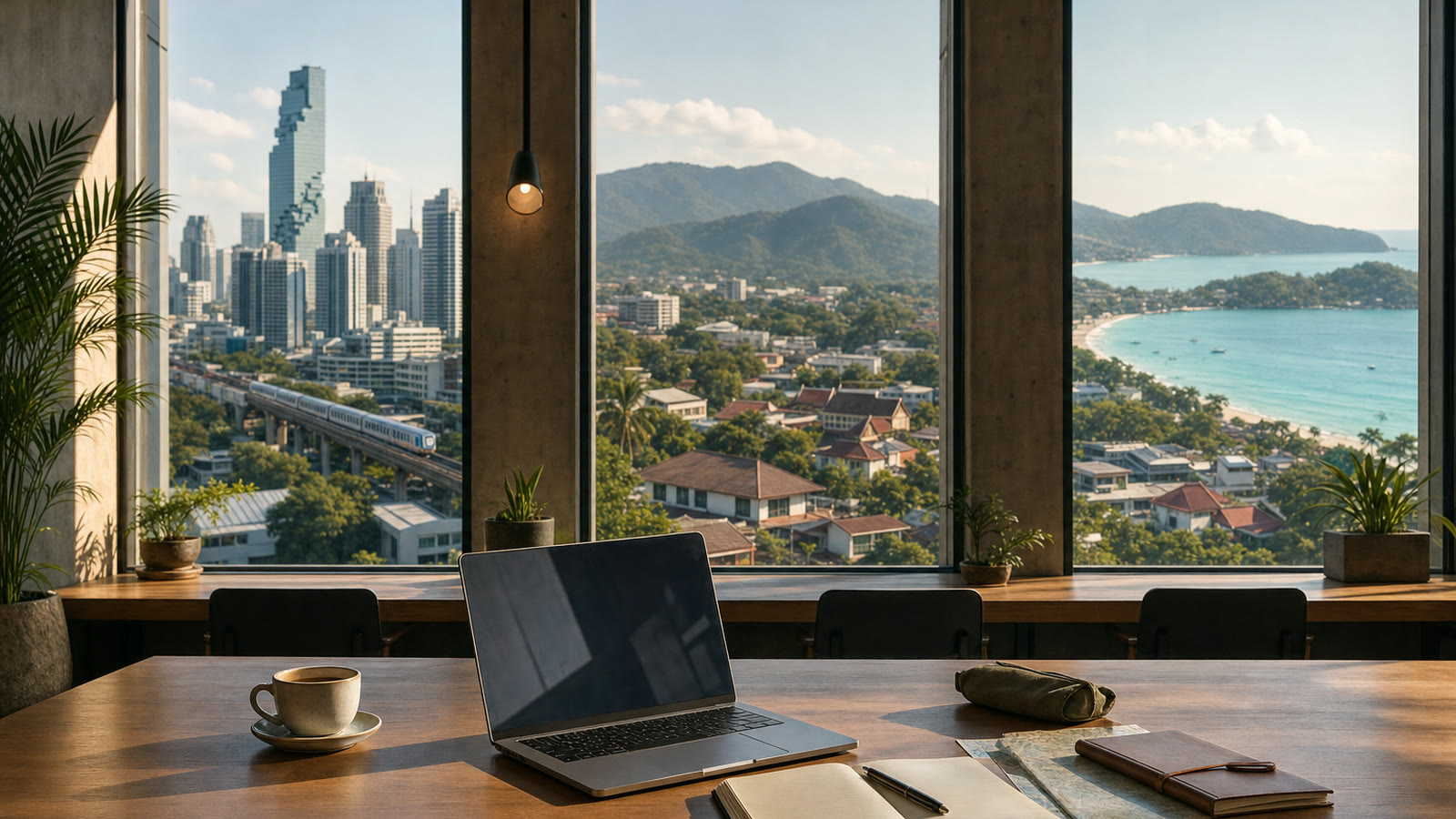 A remote-work desk overlooking Bangkok, Chiang Mai and Phuket