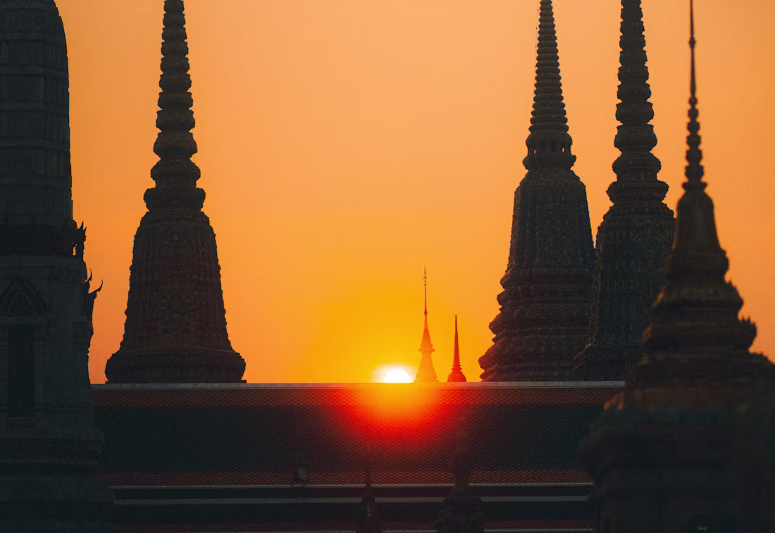 Buddhist temples at sunset, Bangkok