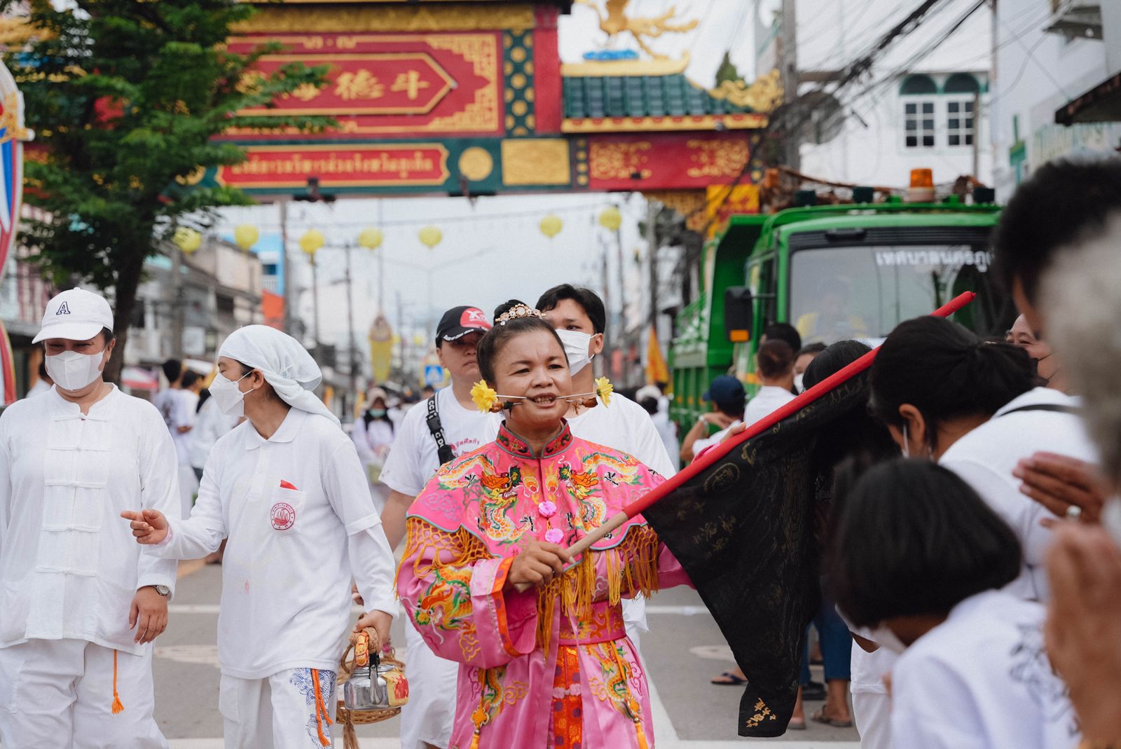 Participants in traditional dress during Phuket Vegetarian Festival