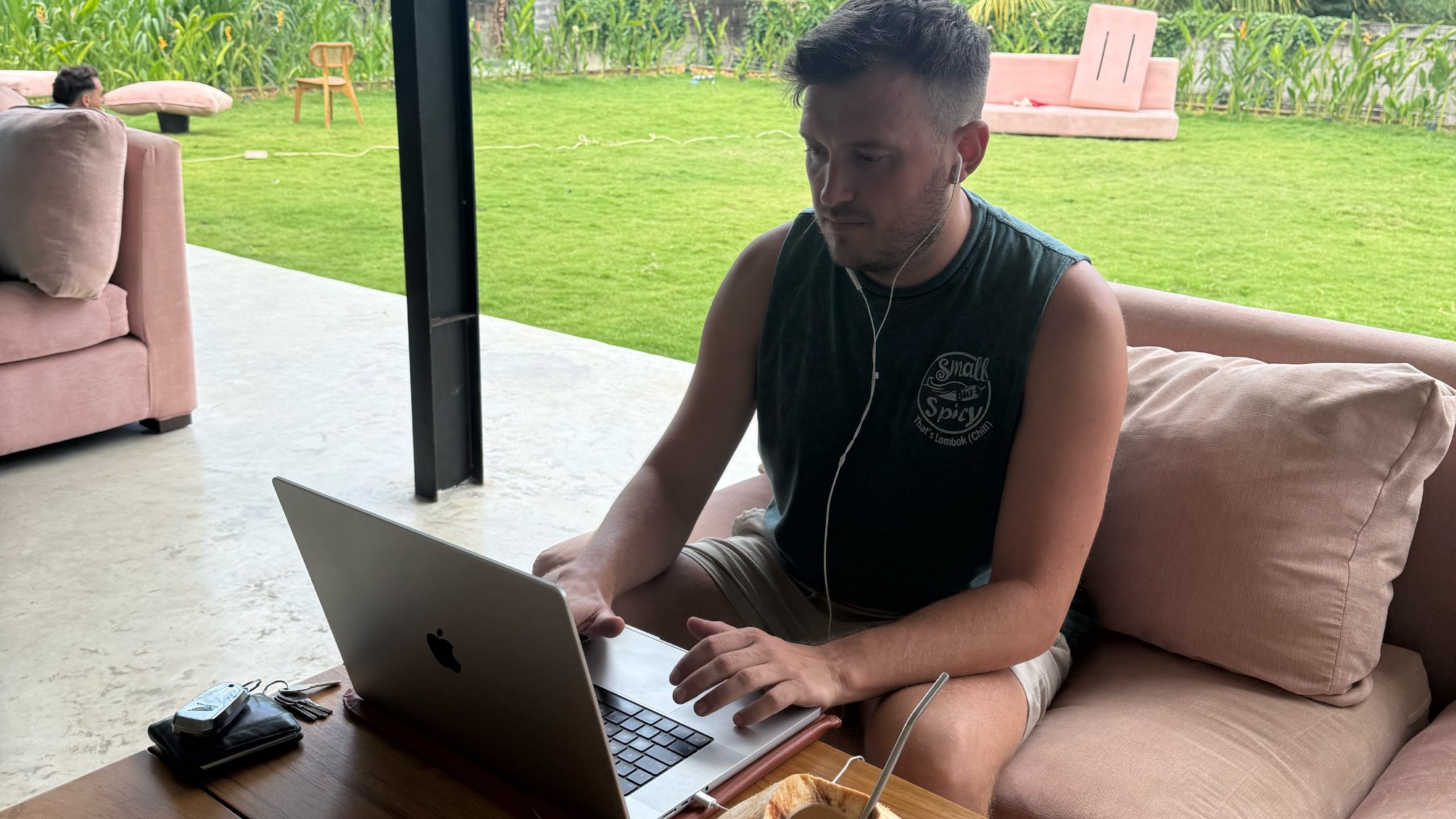 Rob Nyquist working remotely from a laptop in Bali