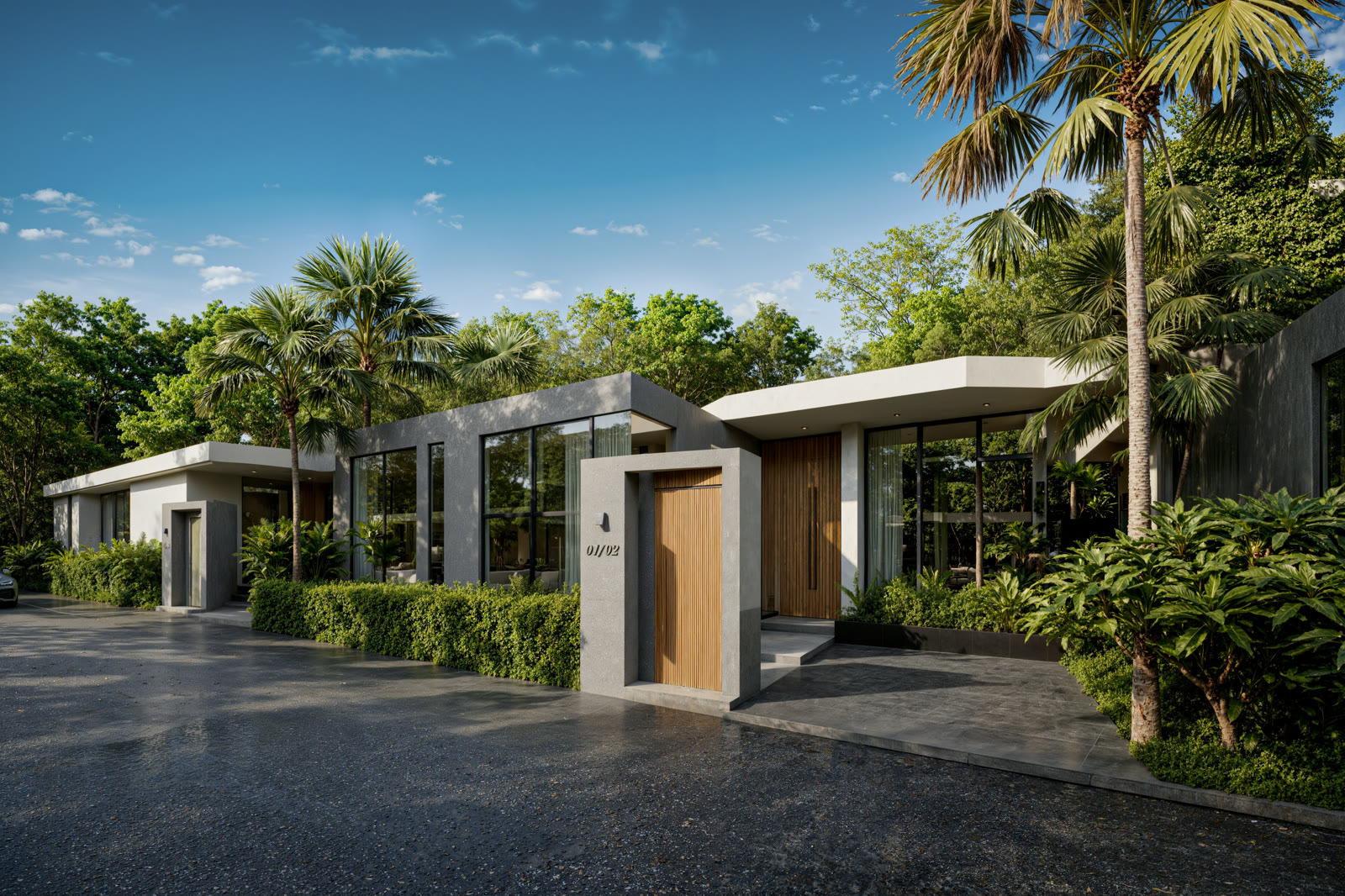 Villa and landscaped garden rendering at Enigma Villas Naiharn