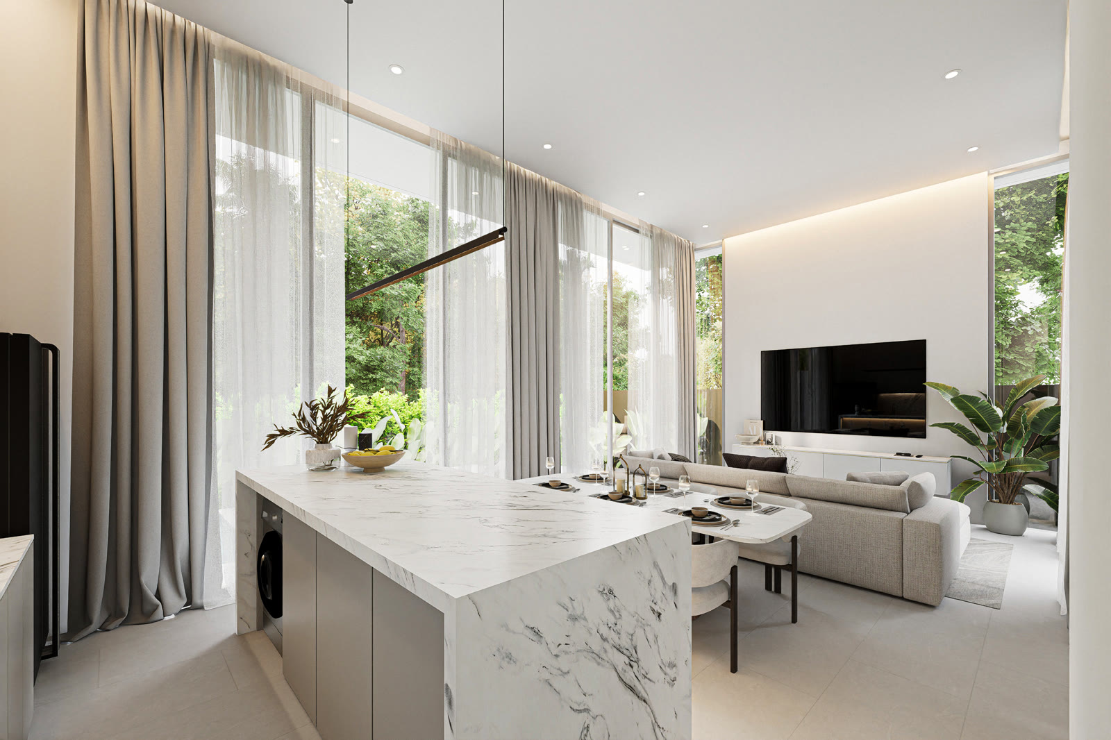 Second living room rendering for Enigma Villas Naiharn